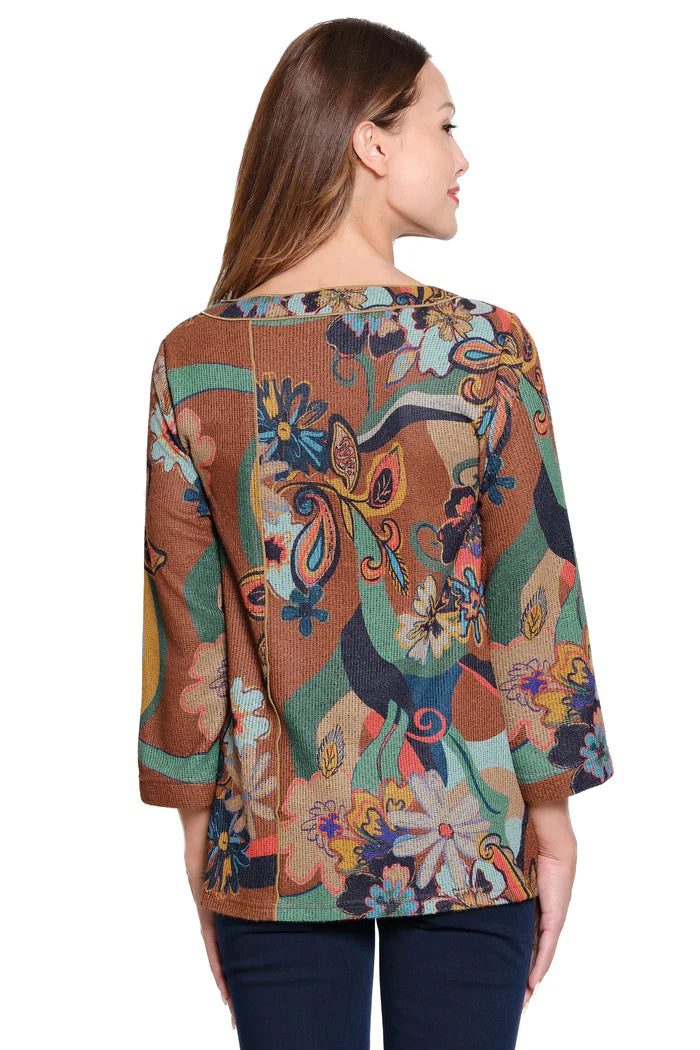 Ali Miles Lively Fall Floral Round Neck Pop Over Knit Tunic