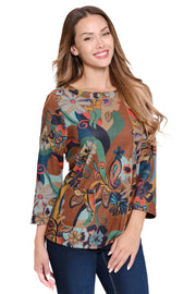 Ali Miles Lively Fall Floral Round Neck Pop Over Knit Tunic