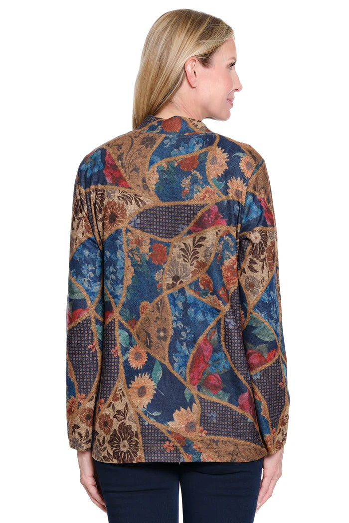Ali Miles Floral V-Neck Button Detail Pop Over Knit Tunic