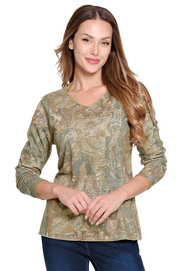 Ali Miles Reversible Alpha Print Floral Knit Tunic