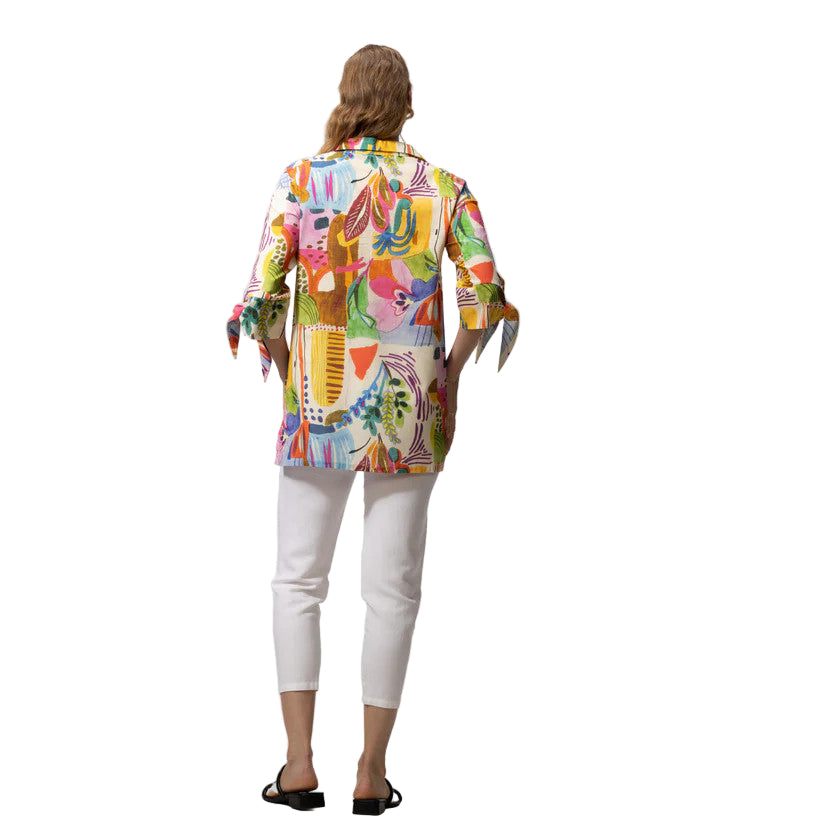 Toofan Bright Print Wire Collar Sleeve Tie Detail Pull-Over Shirt (DP33-260)(Multi)