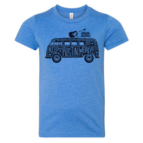 Outhouse Youth Keep Austin Weird Hippie Van Columbia Blue Tee