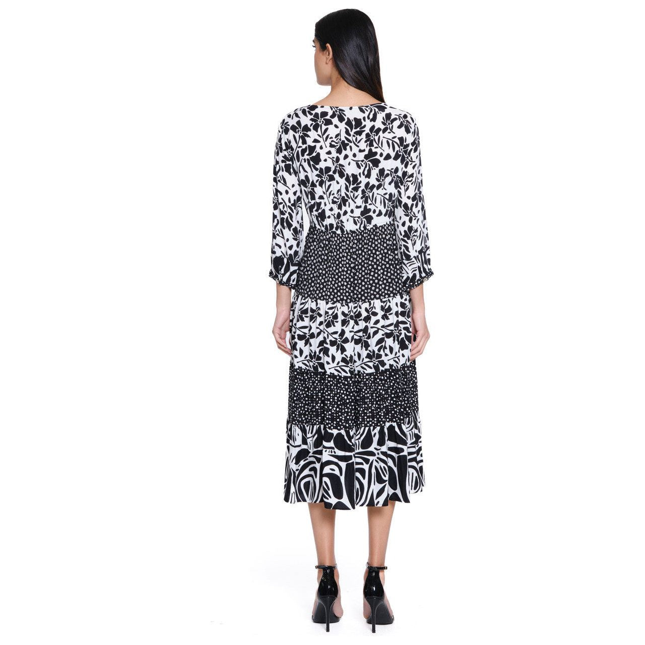 John Mark Print Embroidered Tiered Dress (J25466D)