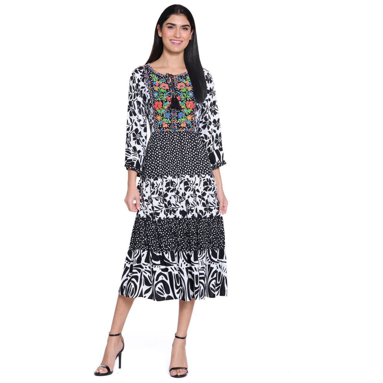 John Mark Print Embroidered Tiered Dress (J25466D)