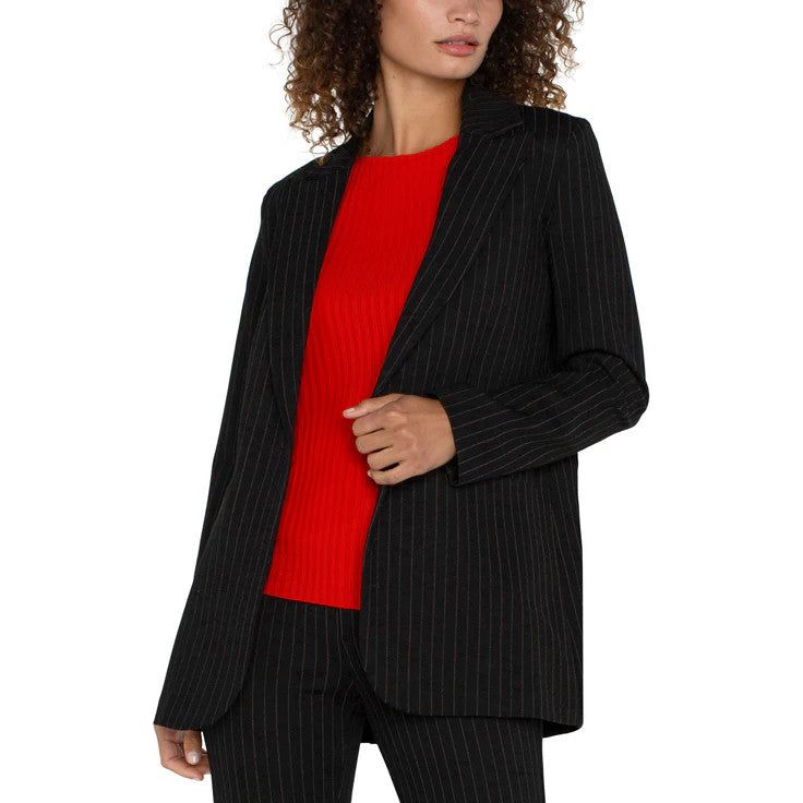 Liverpool Black & White Pinstripe Button Front Boyfriend Blazer