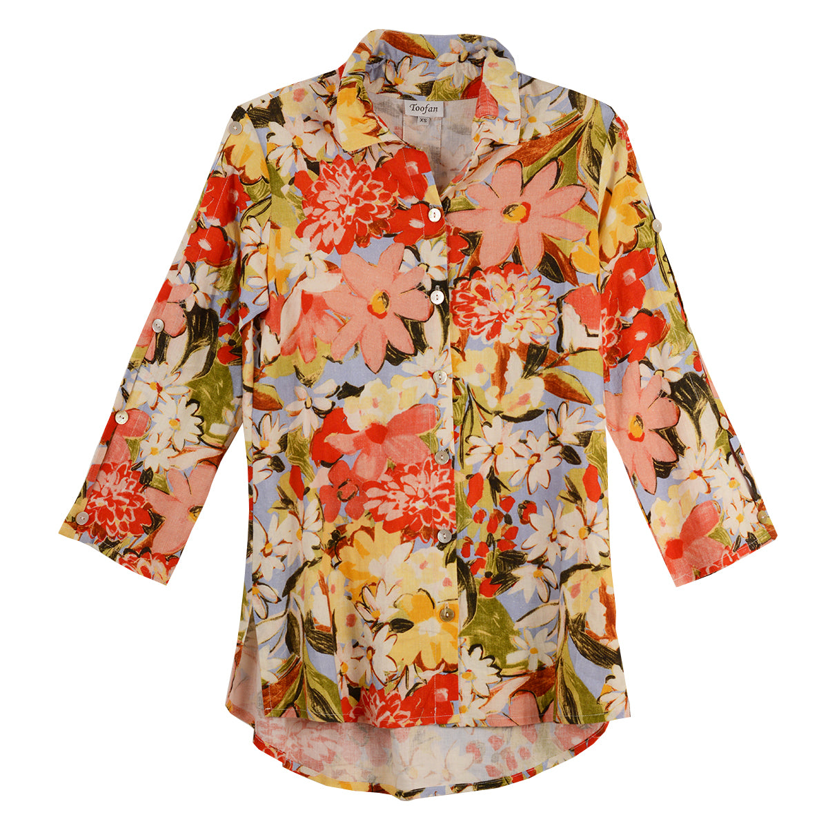 Toofan Bright Print Wire Collar Open Button 3/4 sleeve(LDP36-421)(Multi)