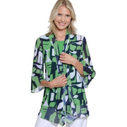 Multiples Geo Multi Drapey Open Front Flare Sleeve Jacket (GRN/MID)