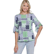 Multiples Geo Multi Flounce Sleeve Scoop Neck Top