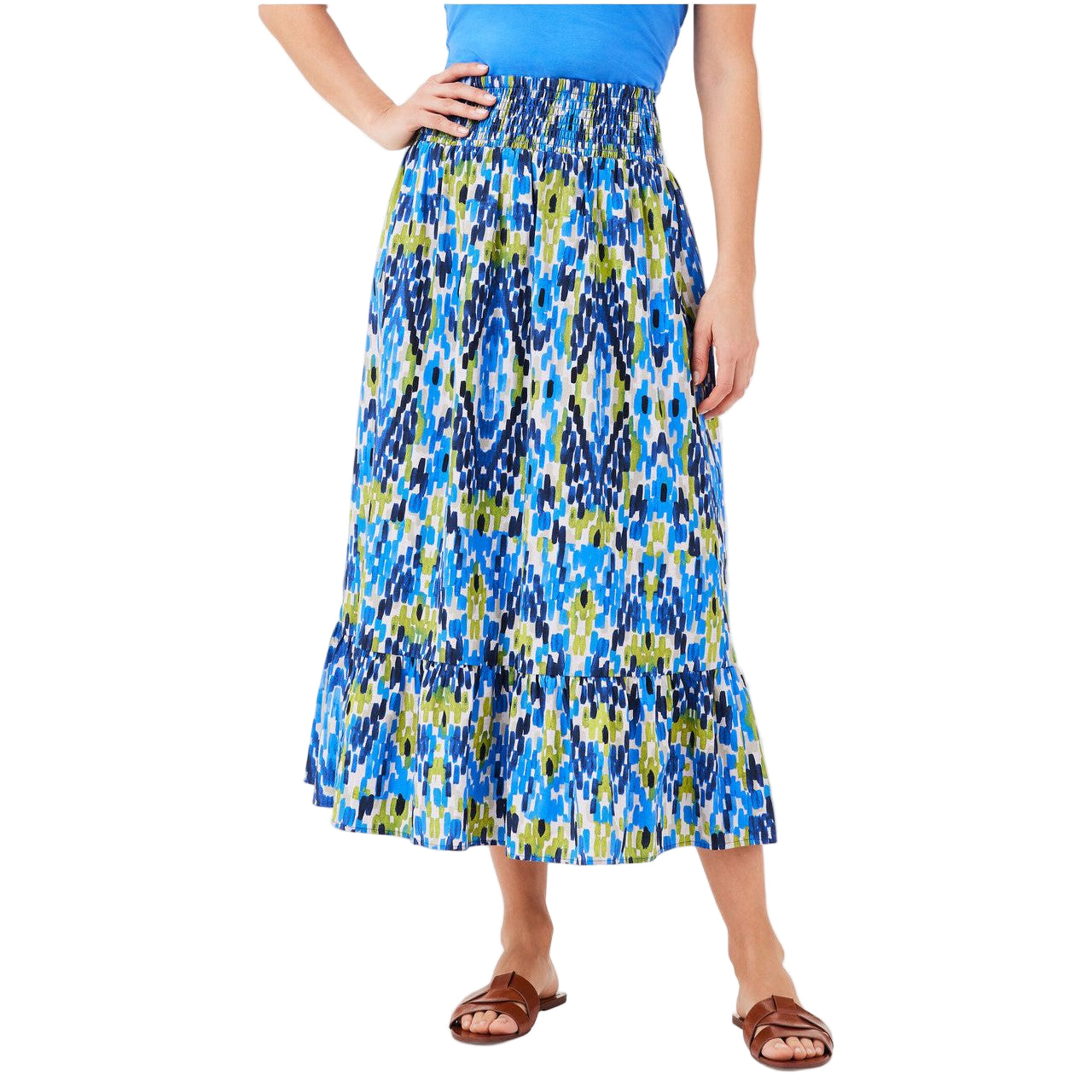 Nic & Zoe Diamond Dash Print Tiered Long Skirt (BLU/MULTI)