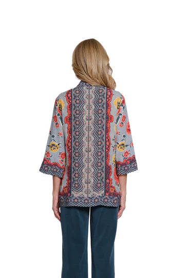 Multiples Floral Crepe Print Open Front Jacket (M35602JM)