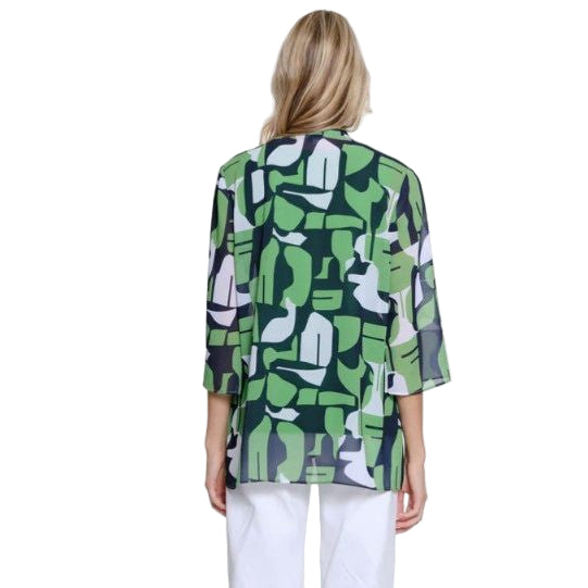 Multiples Geo Multi Drapey Open Front Flare Sleeve Jacket (GRN/MID)