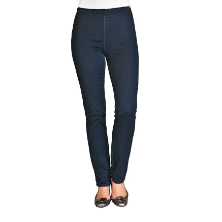 This natural fit mid rise features lighter weight stretch fabrication, has a no see elastic waistband, flat front, straight leg and a medium rise
It is a pull on that replaces the side zip legging and is much easier to pull on.
The gently curved shape follows the body's contour
The bottom of the waistband sits slightly below the body's natural waist
Tailored hips and slimmer thighs create a long lean look 
69% cotton 28% polyester 3% lycra - 10oz denim 
30" inseam
Style #426906n