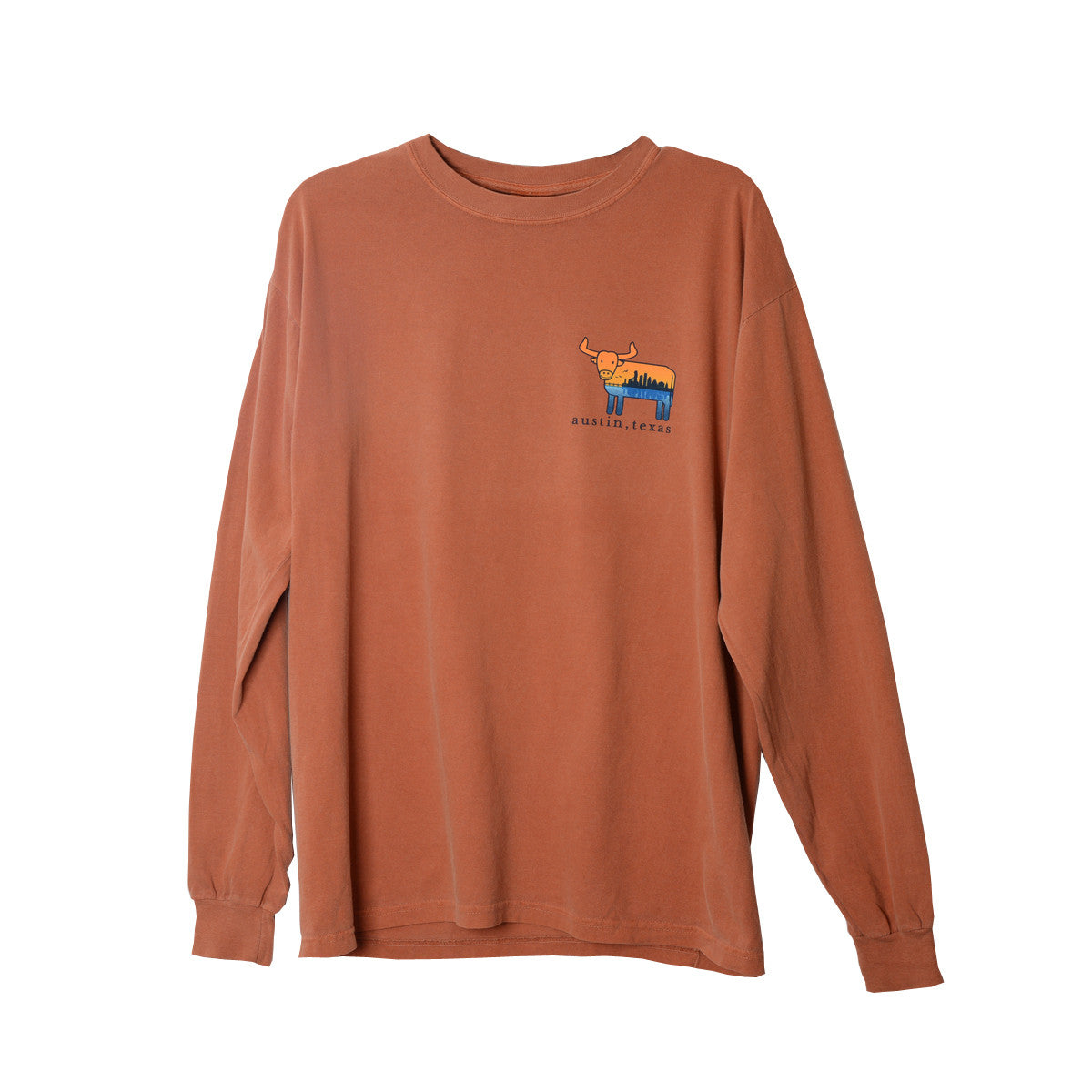 Austin the Hometown Steer ATX Cityscape Long Sleeve Tee (YAM)