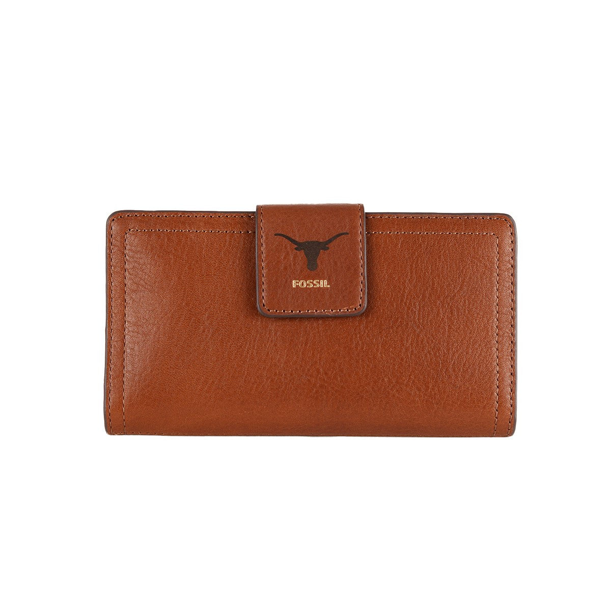 Texas Longhorn Fossil Leather Logan Logo Embossed Clutch Tab Wallet (PR78300200) BROWN