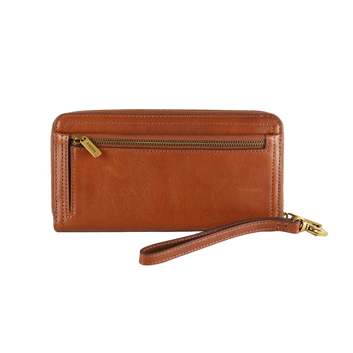Texas Longhorn Fossil Zip Around Logan Leather Logo Embossed Wallet/Wristlet (PR7831200) COGNAC