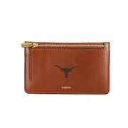 Texas Longhorn Fossil Logan Leather Logo Embossed Card Case (PR7925200) BROWN