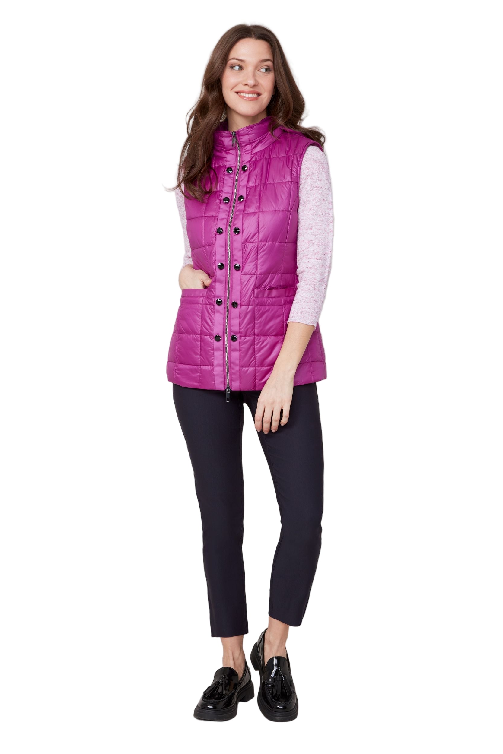 Renuar Luxe Quilted Puff Hooded Vest (R3907L-E3034)(Plum)