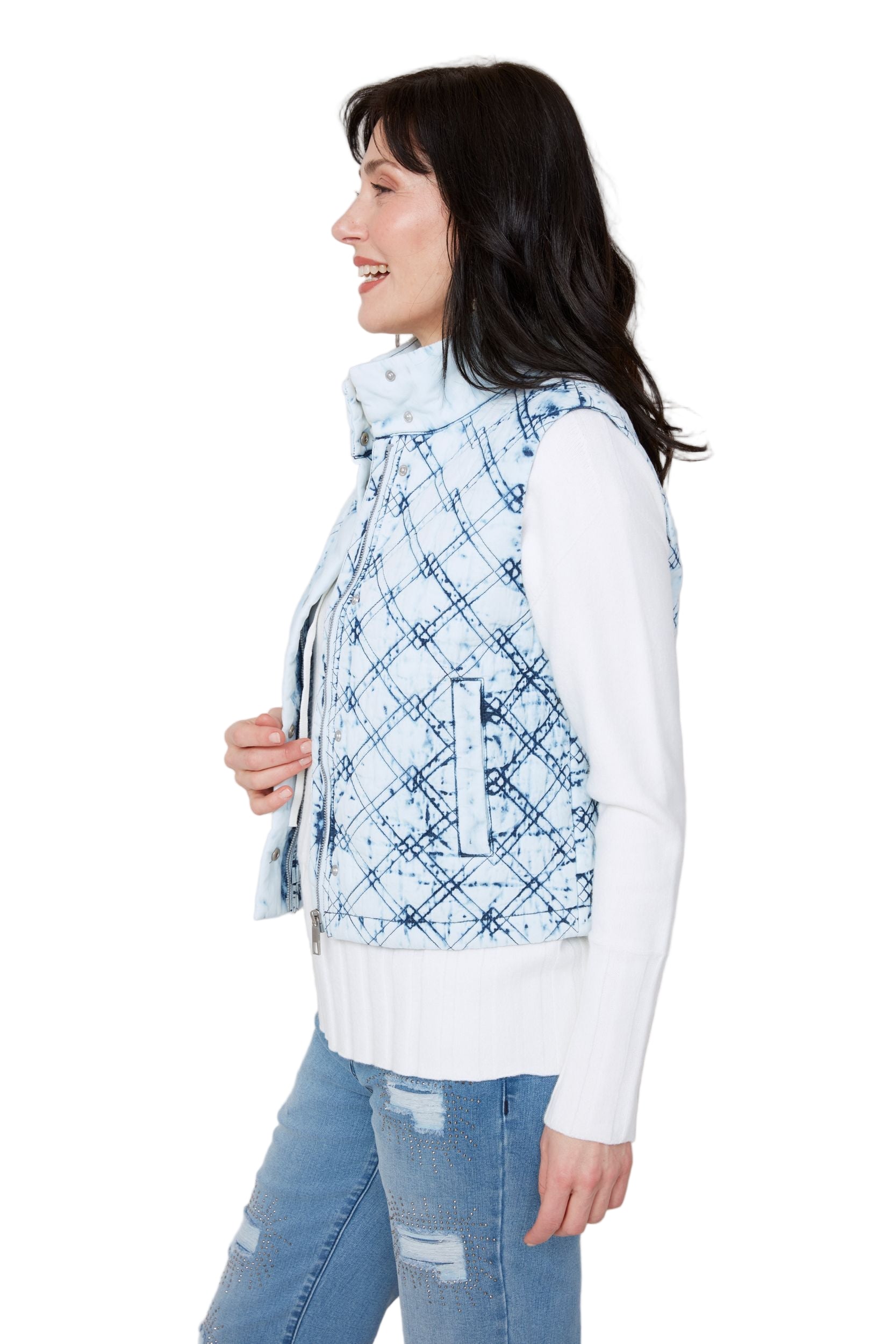 Renuar Quilted Snow Wash Short Vest ( R3908L-E3035) (BLUWHT)