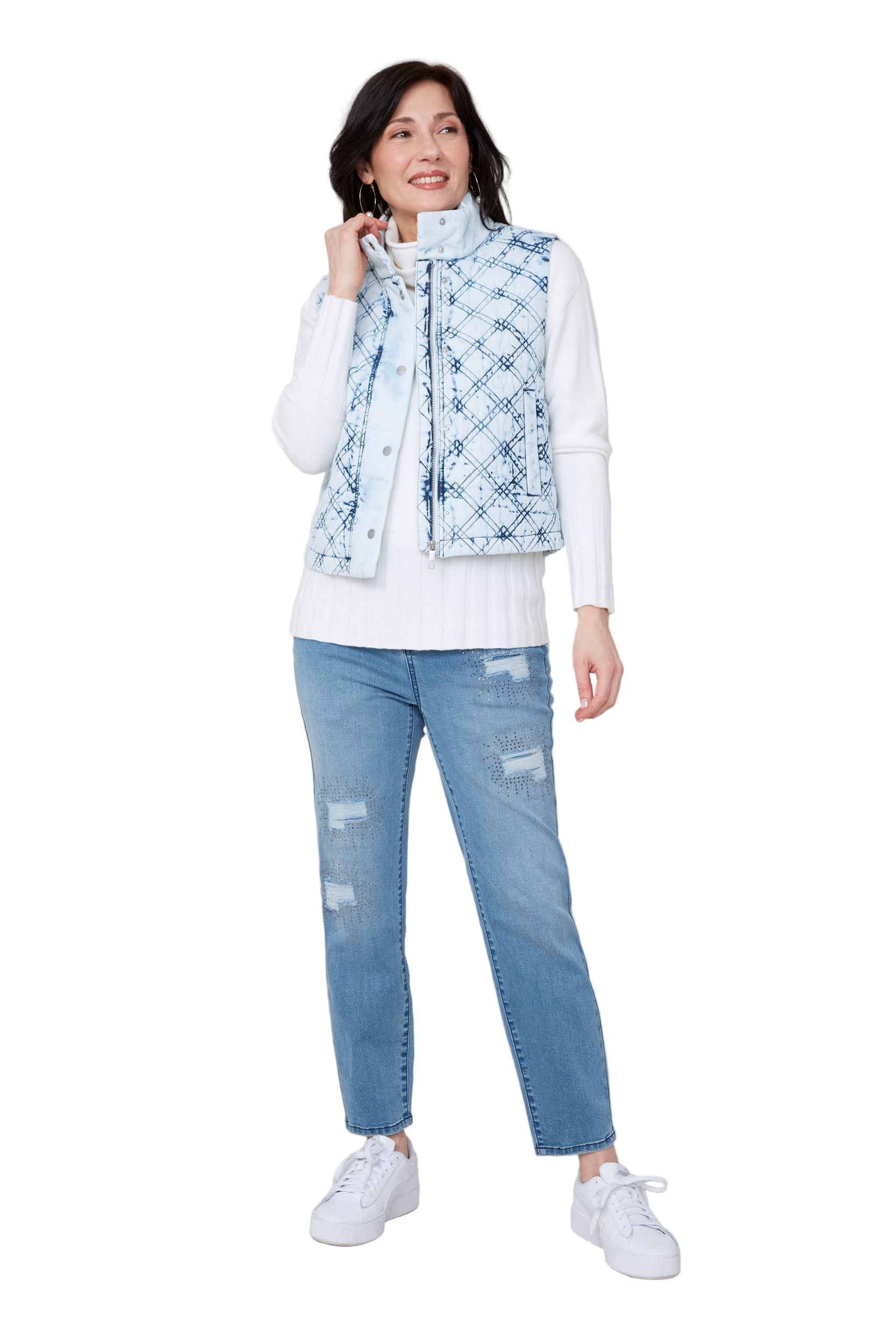 Renuar Quilted Snow Wash Short Vest ( R3908L-E3035) (BLUWHT)