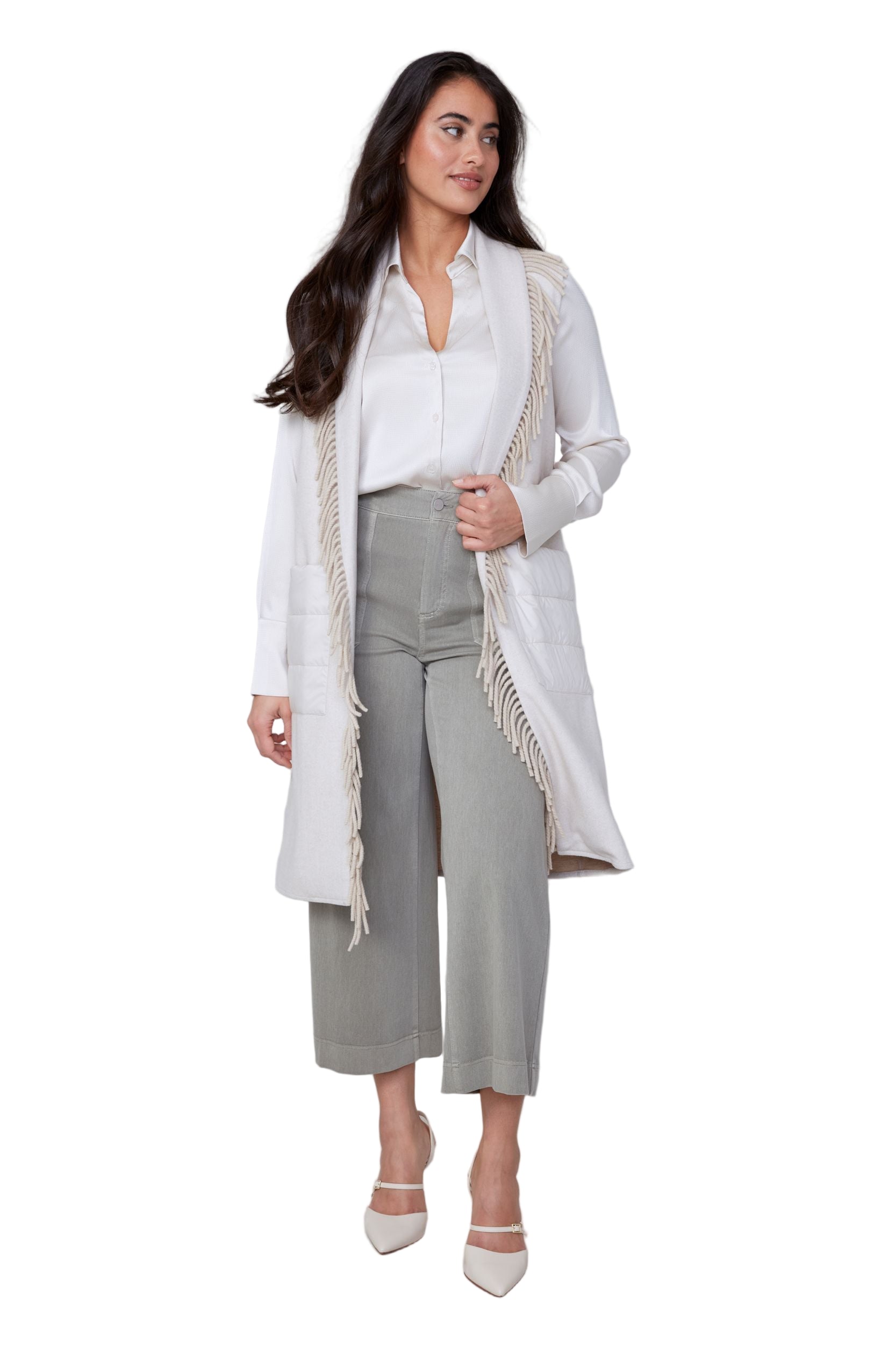 Renuar Oatmeal Long Knit Vest