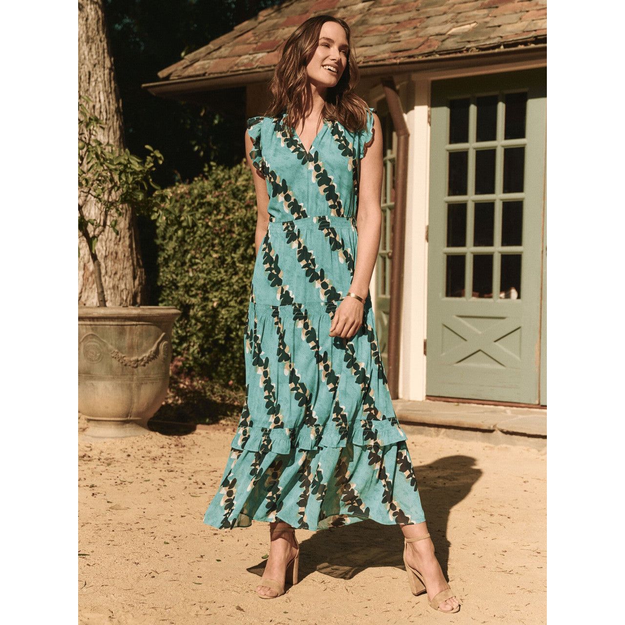 Nic & Zoe Rolling Reef print Tiered Dress (AQUA/BLK)