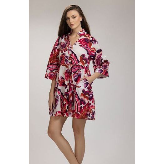 Be Boho Bold Floral Tiered Pocket Dress (SDR261) WHT/PNK/PURP