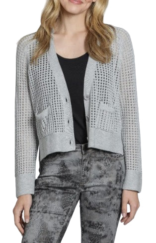 APNY Crop Open Knit Solid Grey Cardigan