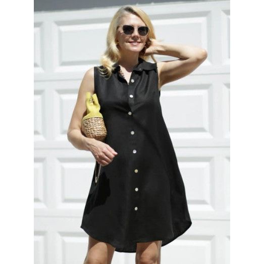 Toofan Linen Sleeveless Back Button Dress (4 Colors)