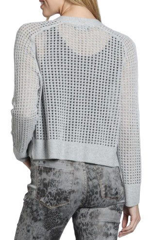 APNY Crop Open Knit Solid Grey Cardigan