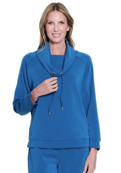 Multiples Cuffed Raglan Sleeve Drawstring Cowl Collar Top (4 Colors)