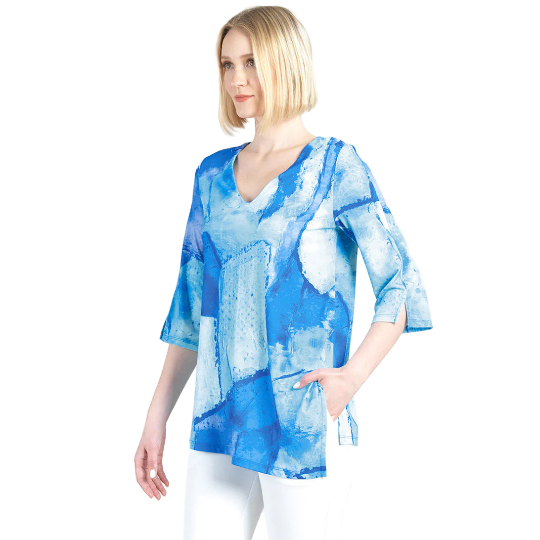 Clara Sun Woo Water Color Print V Neck Soft Tunic (TU6P1)(Peri Blu )