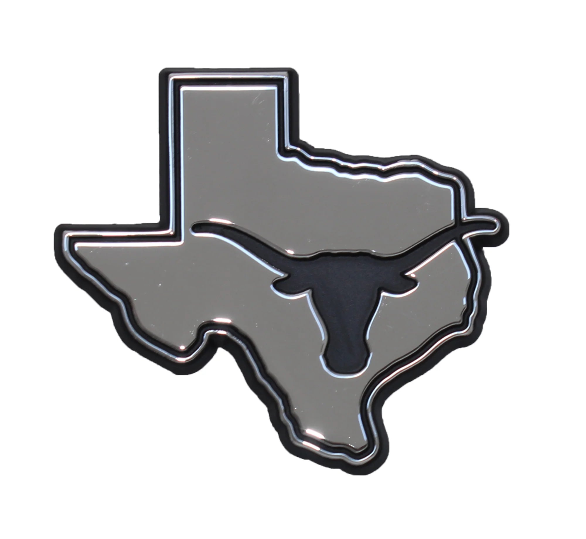 State of Texas Chrome with Black Longhorn  Vehicle Auto Car Emblem (UTX-DEB)