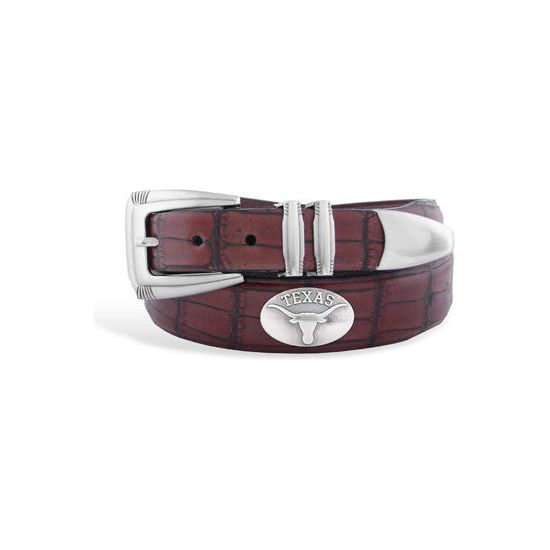Brown Leather Croc Belt with Metal Tip End & Conch with TEXAS & Longhorn Logo