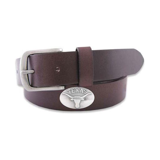 Leather Belt in Brown or Black with No Tip End and a Metal Conch "Texas" and Longhorn Logo