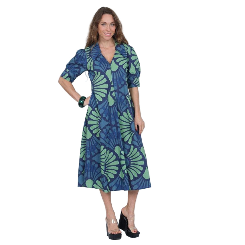 Lior Amber Floral Point Collar Dress (GRN/NVY)(Amber-3)