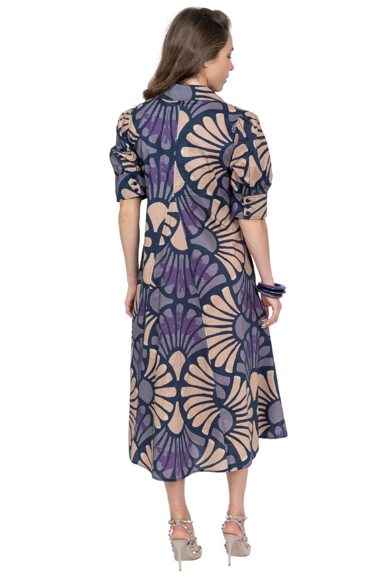 Lior Amber Short Sleeve Floral Dress (Amber-5-AR ) (NVY/TAN/PURP)