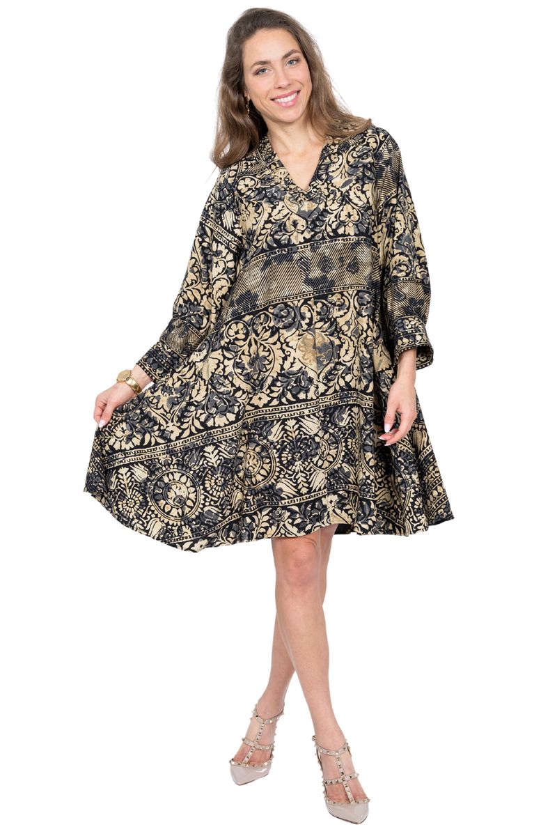 Lior Angel Band Collar Swing Dress (BLK/TAUPE) (ANGEL-3-AR)