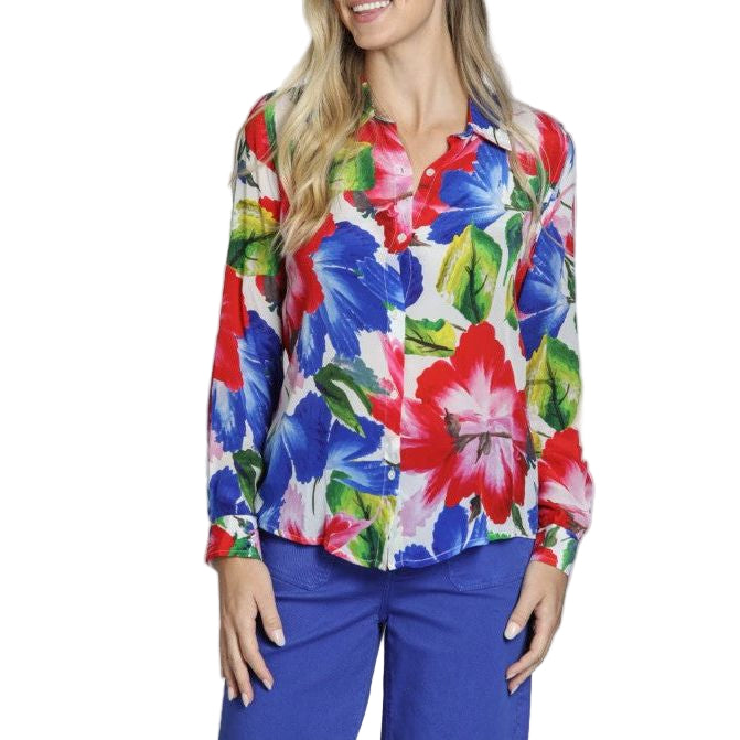 APNY Red Floral Button Front Sleeve Shirt