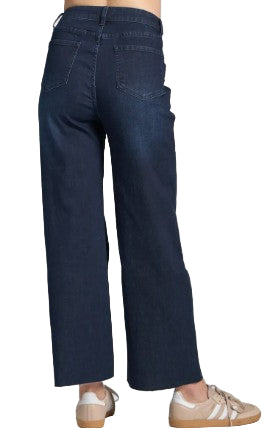 APNY Wide Leg Raw Hem Dark Indigo Crop Jeans (C67B)