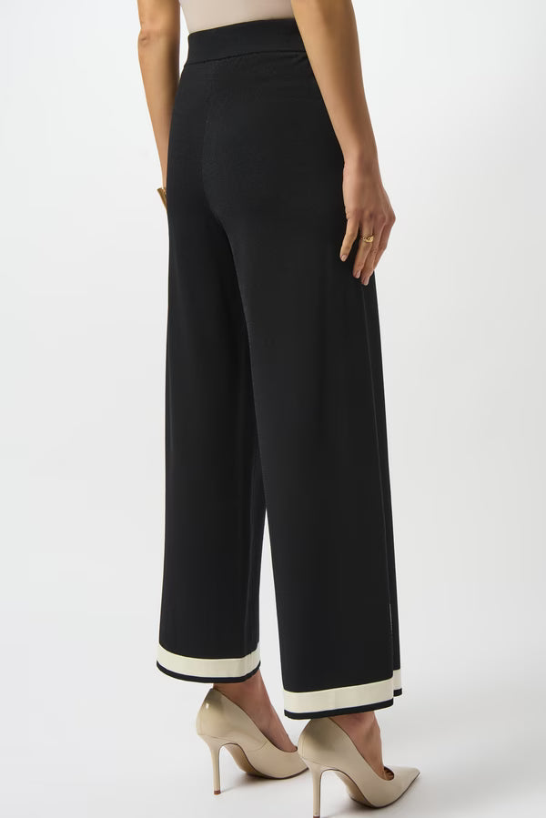 Joseph Ribkoff Mid-Rise Pull-On Wide Leg Black & Vanilla Trousers
