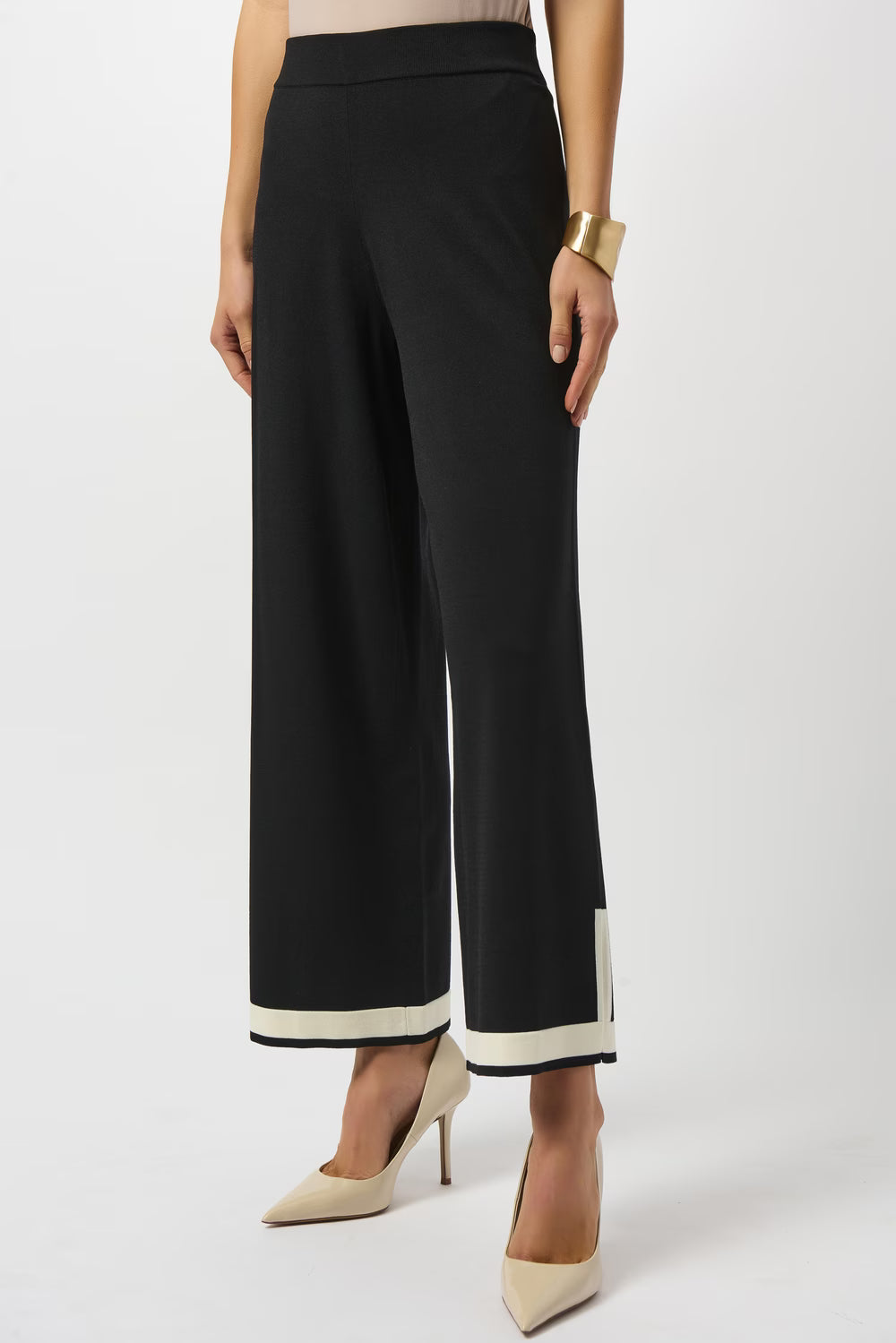 Joseph Ribkoff Mid-Rise Pull-On Wide Leg Black & Vanilla Trousers