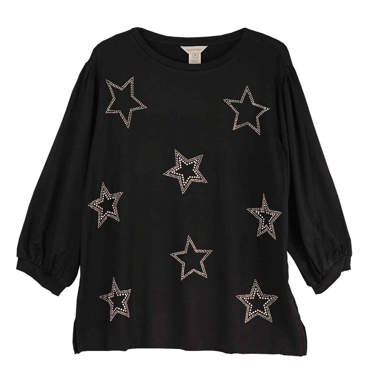 Multiples Cuffed Sleeve Drop Shoulder Crew Neck Stars Top (2 Colors)