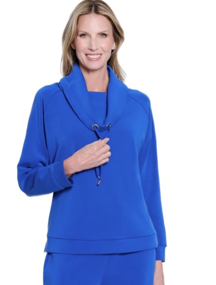 Multiples Cuffed Raglan Sleeve Drawstring Cowl Collar Top (4 Colors)
