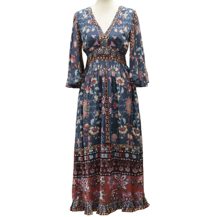 Kyla Seo Melina Mixed Print Dress (LKRE160-P309) Navy M