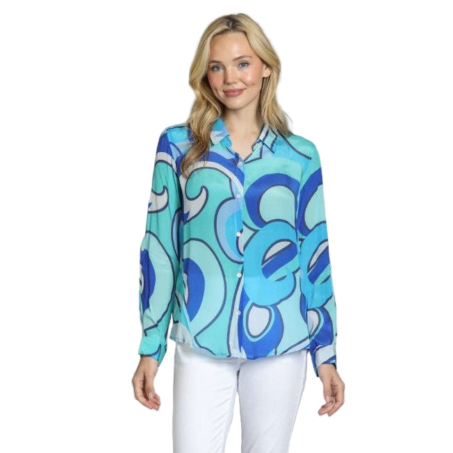 APNY Blue Multi Mod Print  Button Front Shirt
