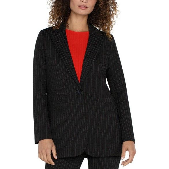 Liverpool Black & White Pinstripe Button Front Boyfriend Blazer