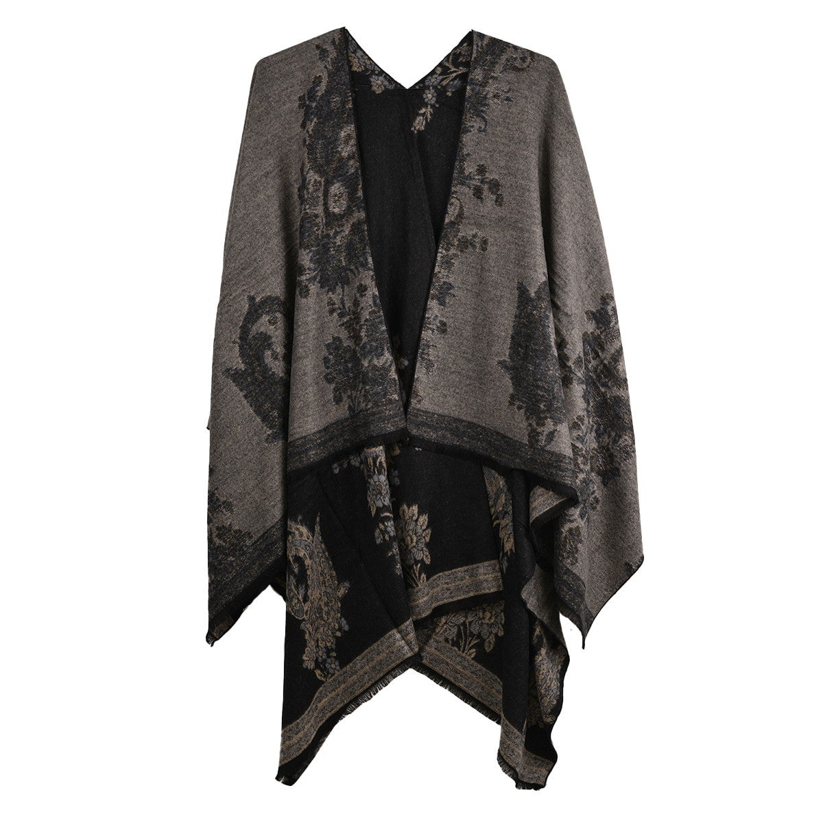Rapti 100% Cashmere Reversible Ruana (#20) BLK/TAN