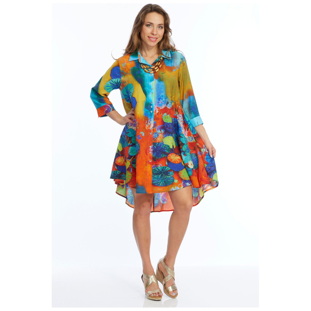 Lior Boyfriend Lilypad Long Swing Shirt/Dress (Watercolor)