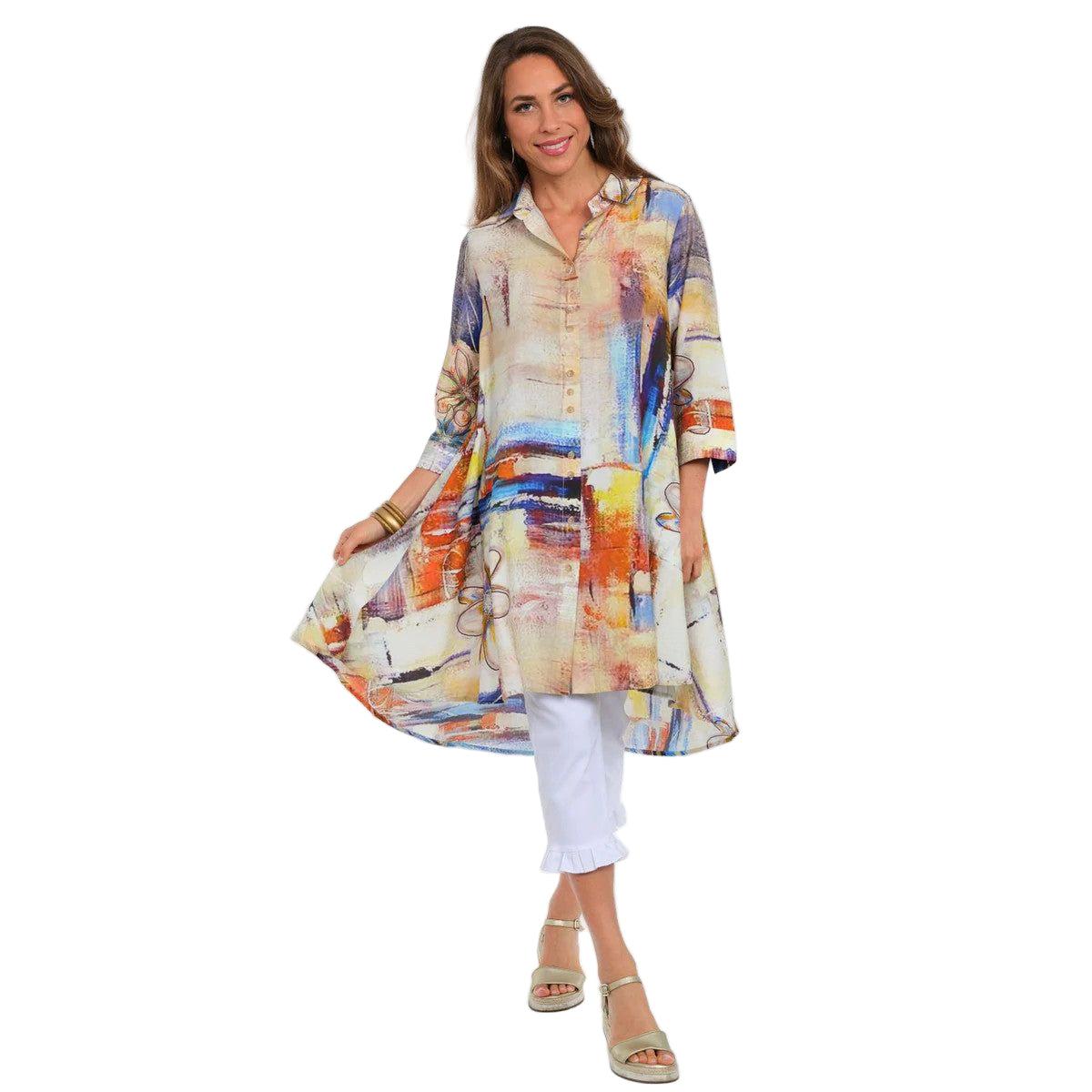Lior Boyfriend Long Swing Shirt/Dress (Watercolor)
