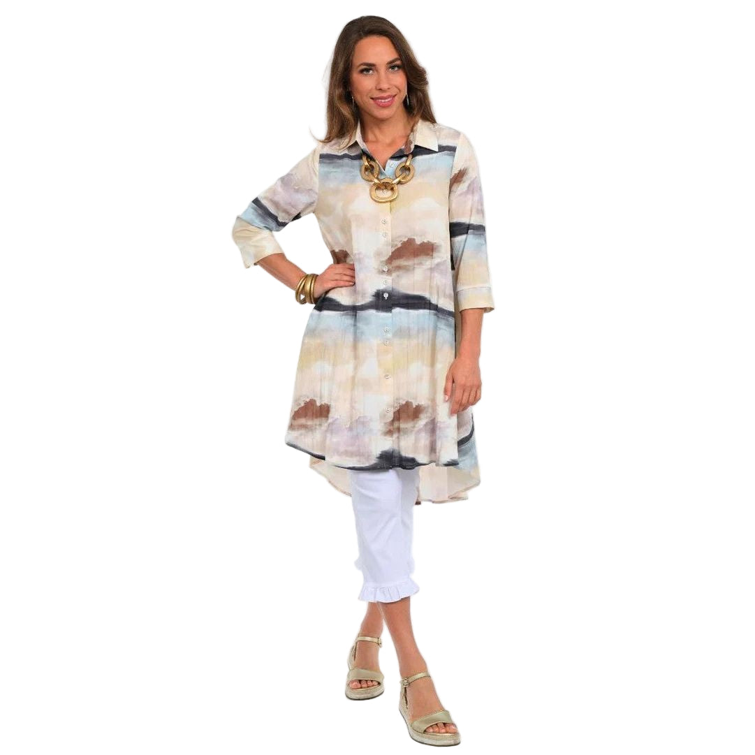 Lior Boyfriend Long Swing Shirt/Dress (Beige)